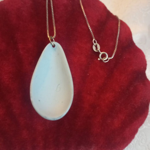 Cameo 925 necklace vintage porcelain with carving and silver chain 40cm like new