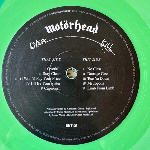 Motorhead Overkill LP limited edition colored vinyl with poster mint