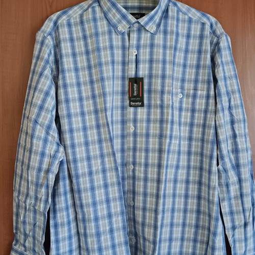 Beretta checked shirt, long sleeve, button-down collar, blue/white/grey