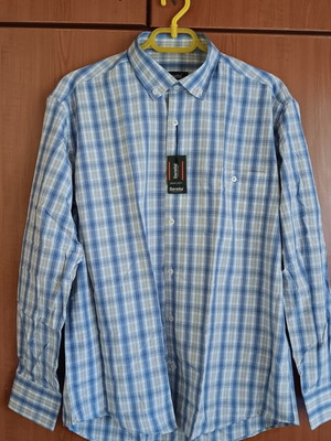 Beretta checked shirt, long sleeve, button-down collar, blue/white/grey