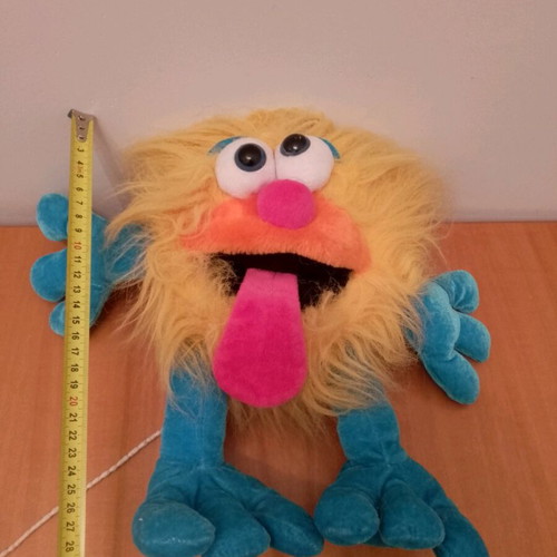 Cookies Monster λούτρινο vintage 80's σαν καινούργιο, κρεμαστό 30 εκ, κίτρινο & μπλέ