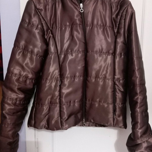 Women's satin jacket with detachable hood like new, brown