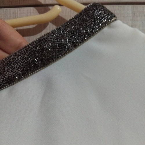 White Zara Basic blouse used, sleeveless with black beads, size L
