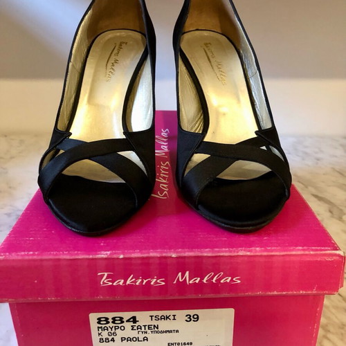 Tsakiris Mallas peep toe black satin pumps used, size 39