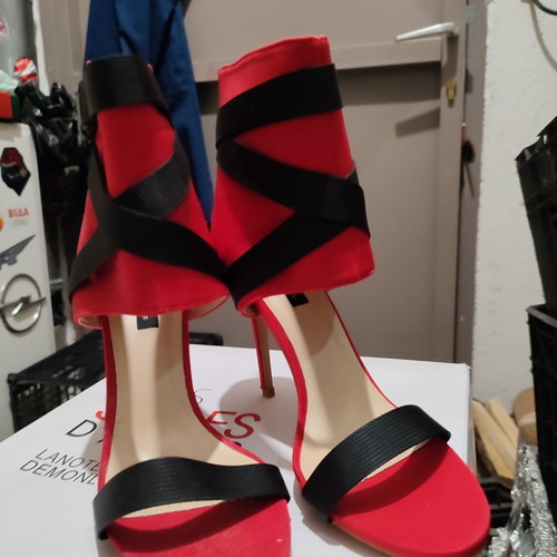 Red sandals new with black laces size 39