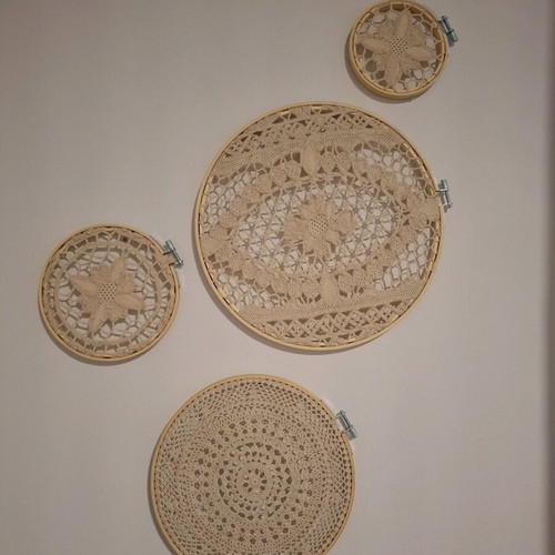 Boho wall decor set with 4 handmade crochet pieces like new