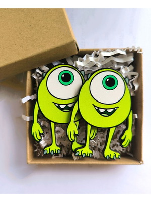 Σκουλαρίκια Monsters Inc Mike ξύλινα χειροποίητα καινούργια