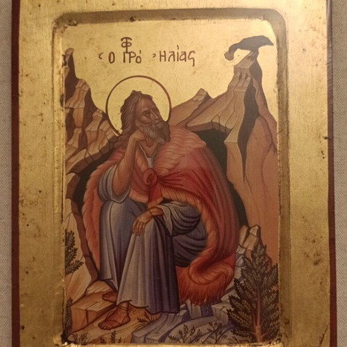 Wooden icon of Prophet Elias new, Byzantine replica with gold leaf