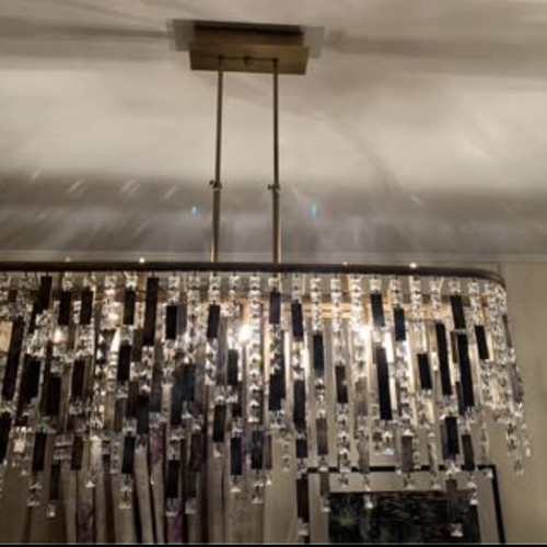 Ceiling pendant chandelier like new with crystals in gold and brown tones