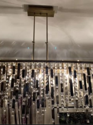 Ceiling pendant chandelier like new with crystals in gold and brown tones