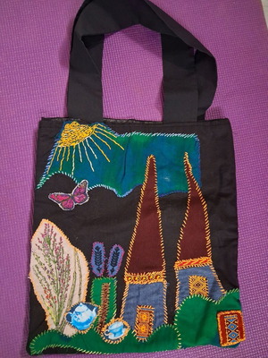 Shopping bag handmade like new, shoulder, black multicolor
