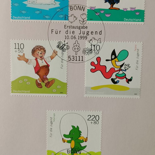 German stamps 1999 with Bonn first day cover cancellation, 5 mint blocks
