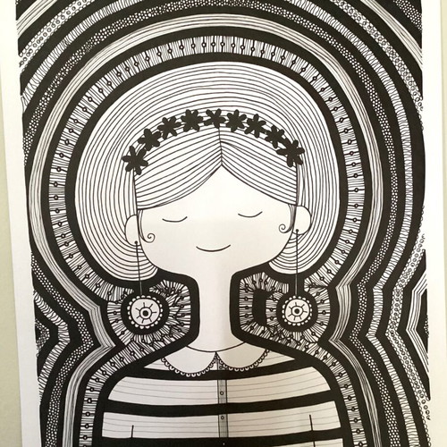 Woman sketch new, original pen drawing on watercolor paper
