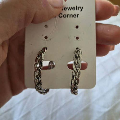 Chain hoop earrings like new, 3.5cm diameter, silver
