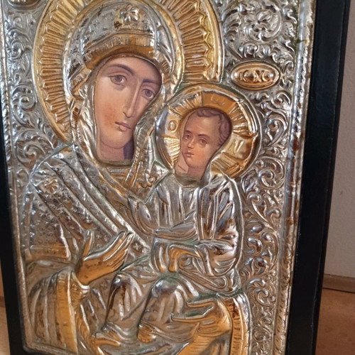 Virgin Mary icon used in silver-gold 21×17 cm