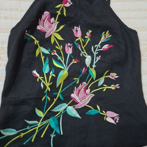 French Connection Ramie Top with Embroidery Size 10 Like New