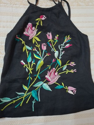 French Connection Ramie Top with Embroidery Size 10 Like New