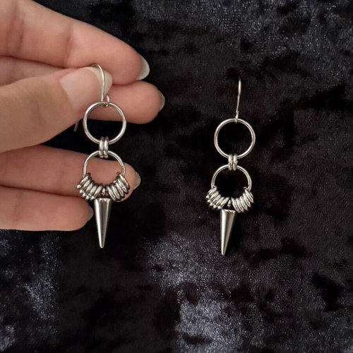 Hanging earrings with rings and spikes, new, stainless steel