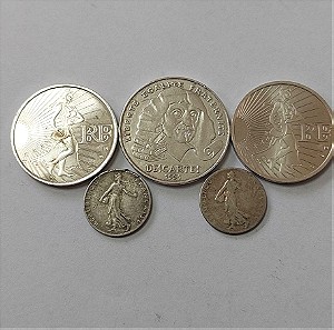5 Γαλλικά Νομίσματα Ασημένια Φράγκα και Ευρώ