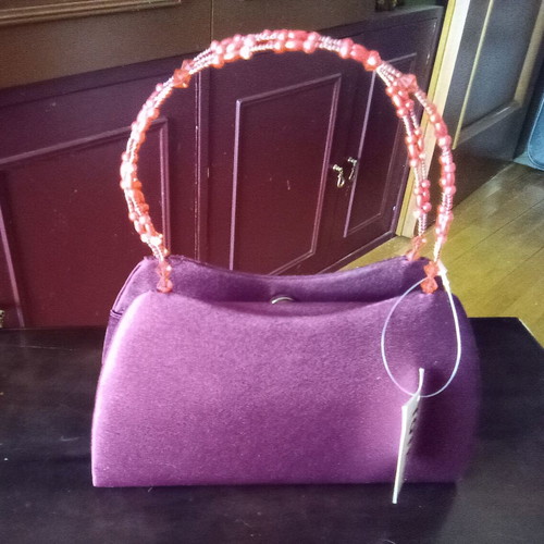 Evening handbag satin velvet new, burgundy with bead decoration