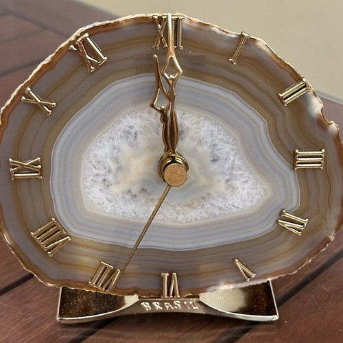 Vintage classic table clock new, natural agate stone