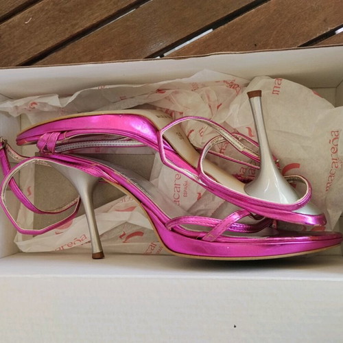 Migato pink leather sandals used, high heel, size 38