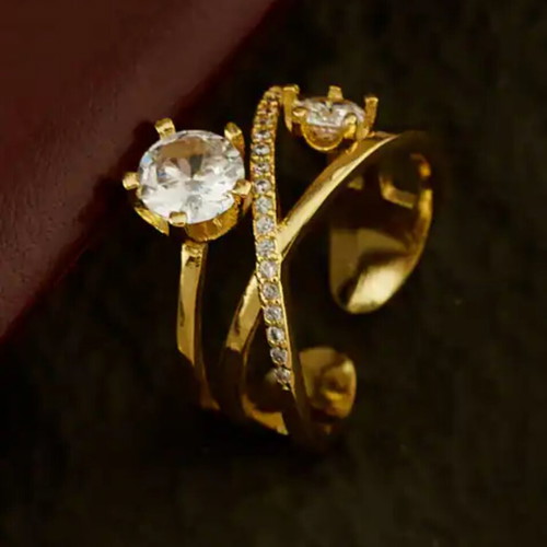 Silver 925 Gold-Plated Adjustable Zircon Ring