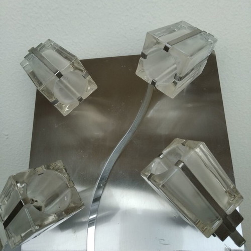 Ceiling light used, metal silver 25x25 cm, 4 G9 bulbs