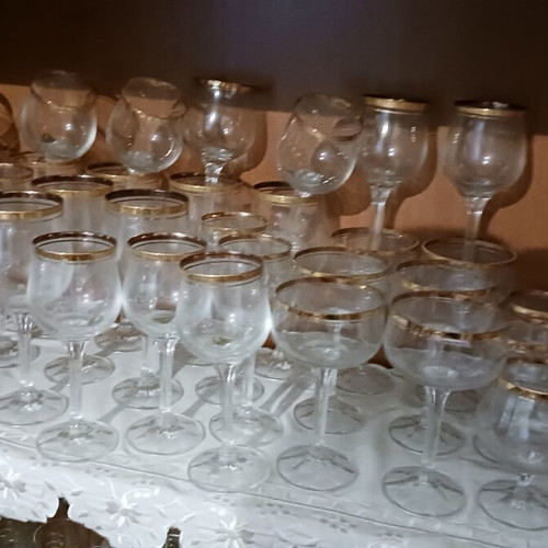 Bohemia crystal glasses set of 42 with gold rim like new