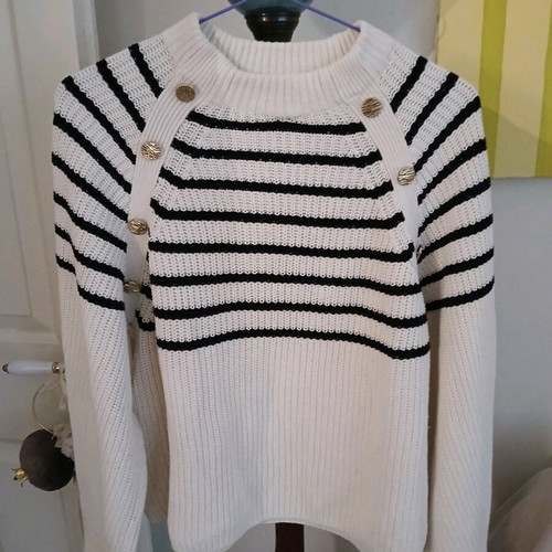 H&M Cotton Breton Sweater like new with Stripes and Gold Buttons