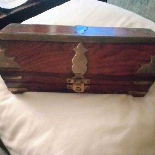 Wooden jewelry box with brass details new brown