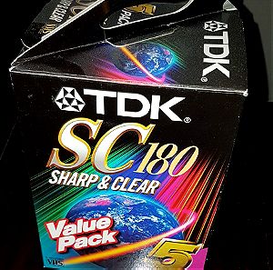 5 σφραγισμένες άγραφες βιντεοκασέτες TDK SC180