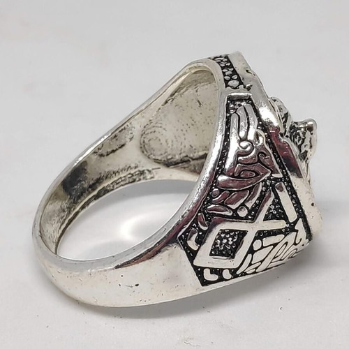 Men's Wolf Head Ring with Viking Symbols like new
