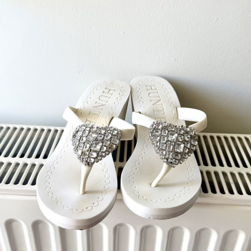 Hunter platform flip flops with heart rhinestones like new, size 37-37.5