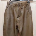 Vintage women's high-waisted leather pants, khaki green, made in Italy