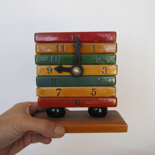 Kouvalias vintage wooden educational clock toy 1970s used