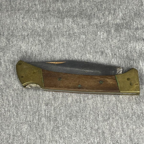 Vintage Pakistan Pocket Knife stainless steel, wood and brass handle 4.5 inches like new