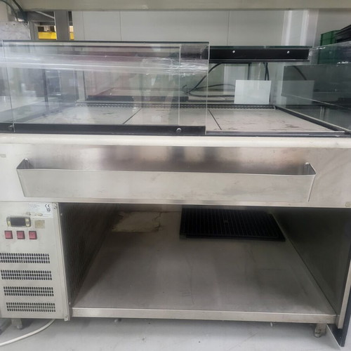 Professional catering equipment used, set with display cases, bain-marie and freezers
