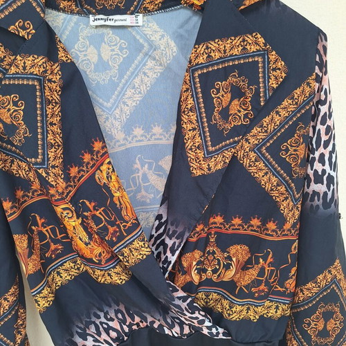 Jennyfer shirt bodysuit medium black with gold and leopard print like new