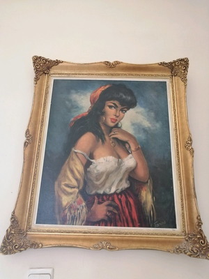 Ελαιογραφία Juanita του Torino σαν καινούργιο με περίτεχνη χρυσή κορνίζα