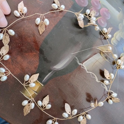 Handmade wedding hair comb gold color with white pearls new