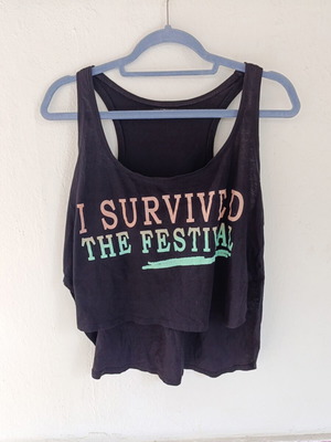 Crop top with "I Survived the Festival" print, black