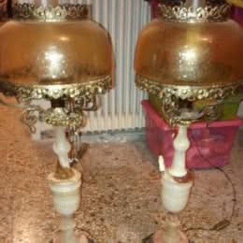 Table lamps with marble base like new, set of two, 50 years old