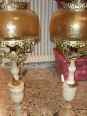 Table lamps with marble base like new, set of two, 50 years old