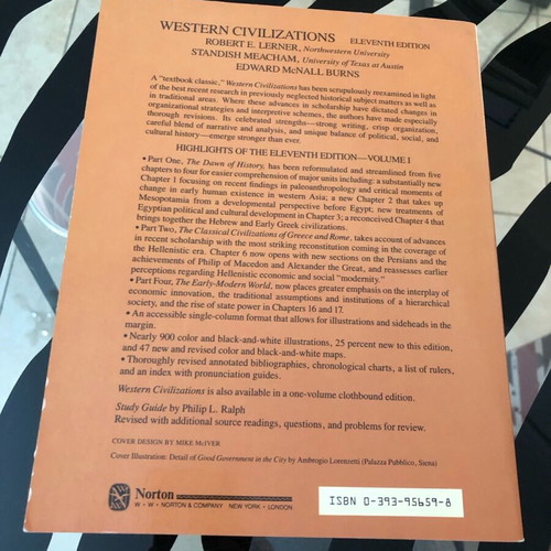 Western Civilizations Volume 1 Eleventh Edition softcover used