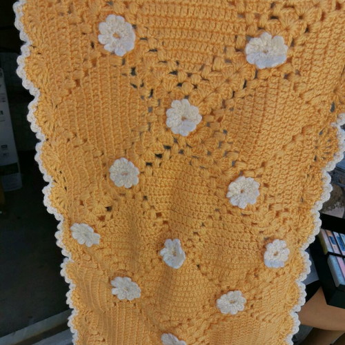 Handmade knitted blanket and pillowcase used