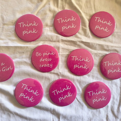 Set of 10 Large Pink Think Pink Badges 7.5 cm for Parties