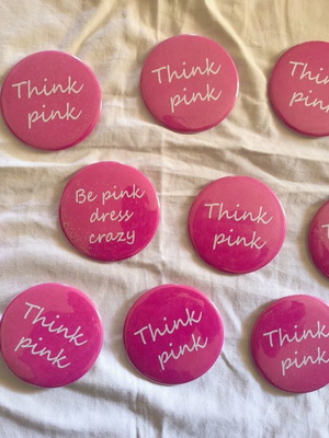 Set of 10 Large Pink Think Pink Badges 7.5 cm for Parties