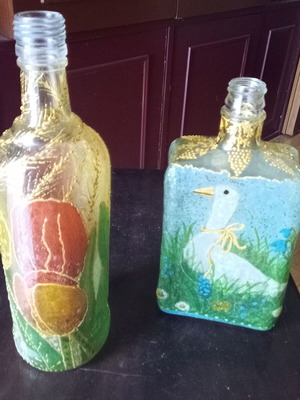 Handmade painted bottles like new, set of two