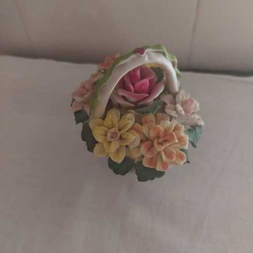 Decorative basket with flowers made of handmade porcelain new